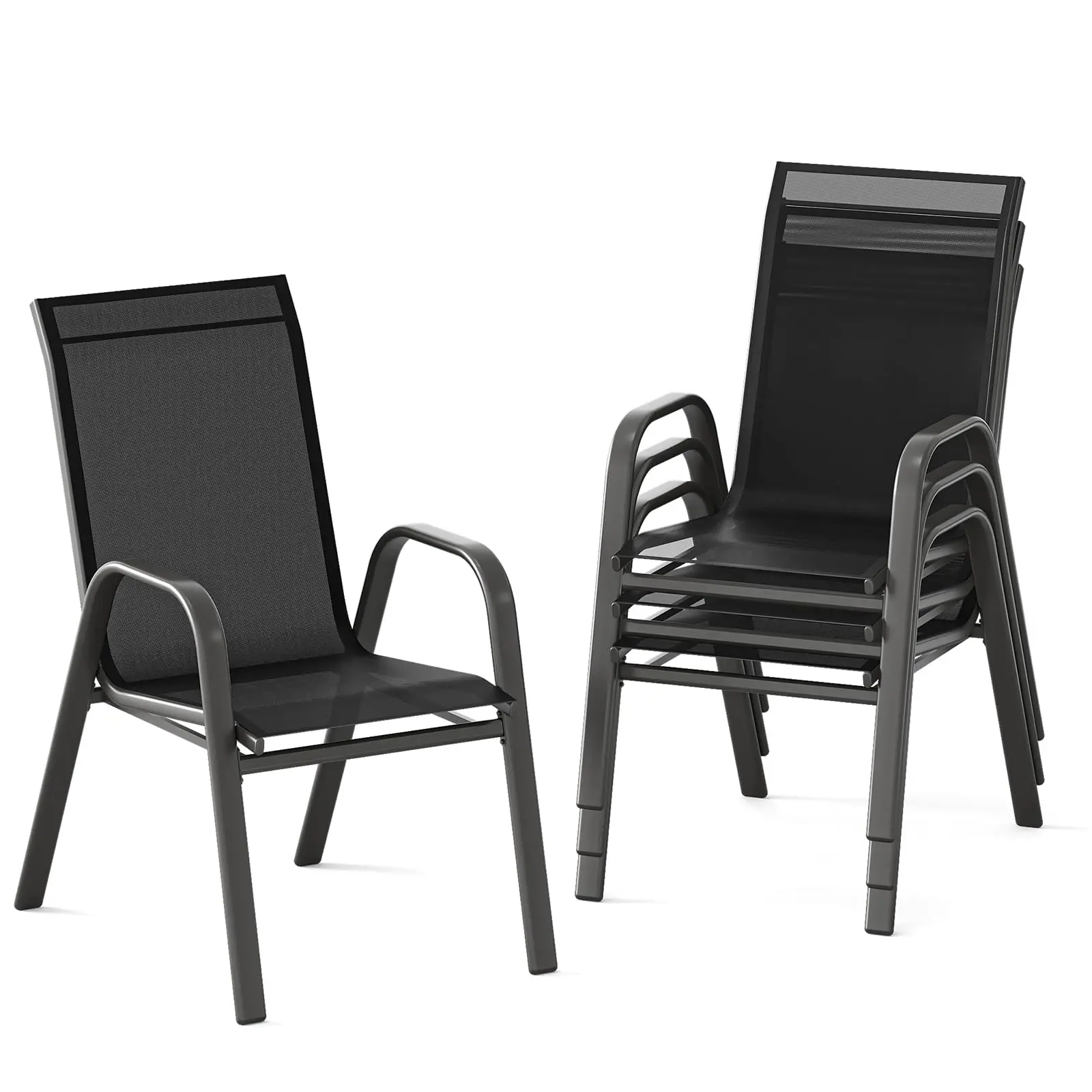 Set of 4 Outdoor Stackable Patio Dining Chairs, Breathable Textilene Fabric & Ergonomic High Back Design, Stackable Yard Chairs for Backyard and Balcony