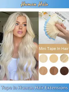 10 Piece Mini Tape-In Human Hair Extensions, Brazilian Virgin Hair, Micro Adhesive Tape, Invisible Hair Pieces for Women, Easy Wear
