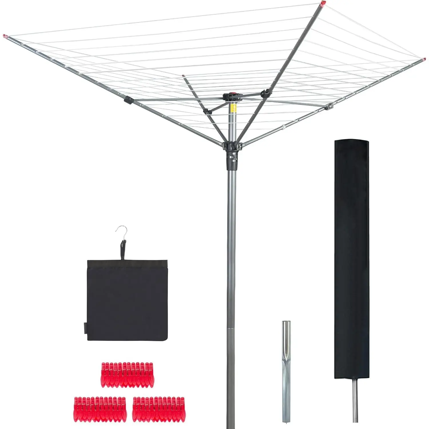 Umbrella Clothesline Outdoor Drying Rack, 164 Feet Rotary Clothes Drying Rack with Adjustable Height, Folding Laundry Line with Metal Ground Spike for Backyard, Patio, Garden, Heavy Duty