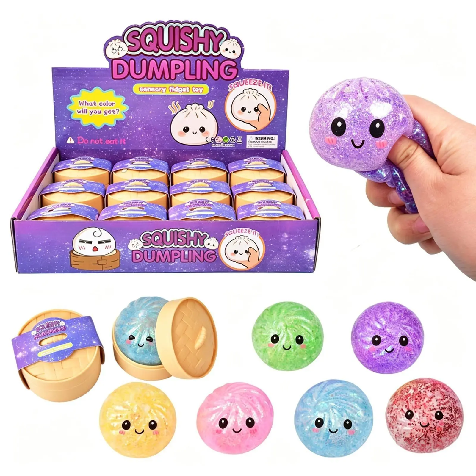 4pcs/12Pcs Glitter Dumpling Baozi Squishy toy Set With Display Box & Mini Steamers, Cute Smiley Fake Food Sensory Fidget Relief Toy For Teens Adults 12+, ASMR Novelty Squeeze Desk Decor, Anxiety Stress Reducer For Office Workers Fun Party Favors Blind Box