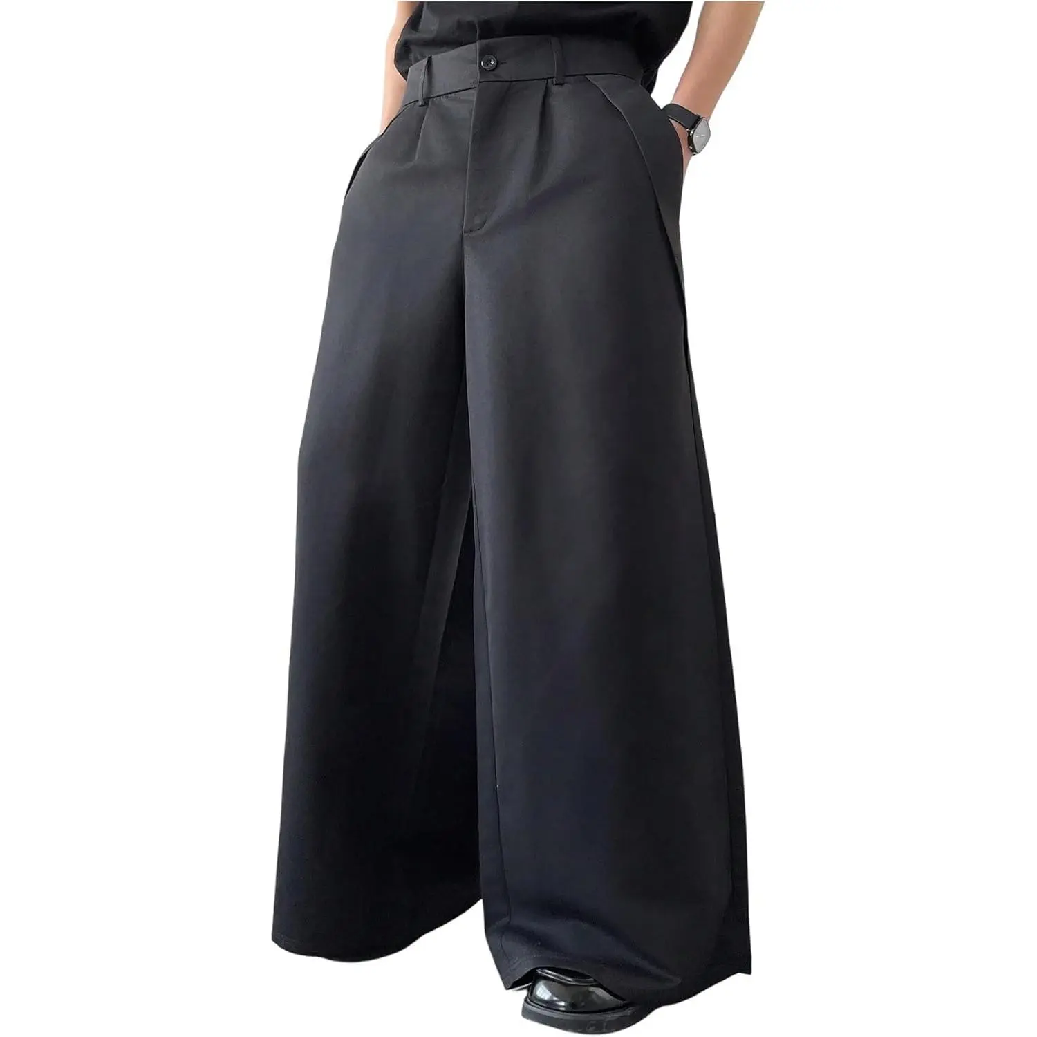 OYOANGLE Menswear Men's Big and Tall Wide-Leg Dress Pants - Zipper Fly, Office Work-Casual Baggy Slacks (Pair with Shirts, Tees, Sneakers), Loose, Breathable
