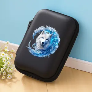 Ice Blue Phantom Wolf Printed Pattern Storage Box with Mesh Pocket and Compact Design - Multi Color Cable/Earphone/Charger Storage Box, Suitable for Office, Travel, Pet Enthusiasts - Durable and Portable Electronic Accessory Organizer