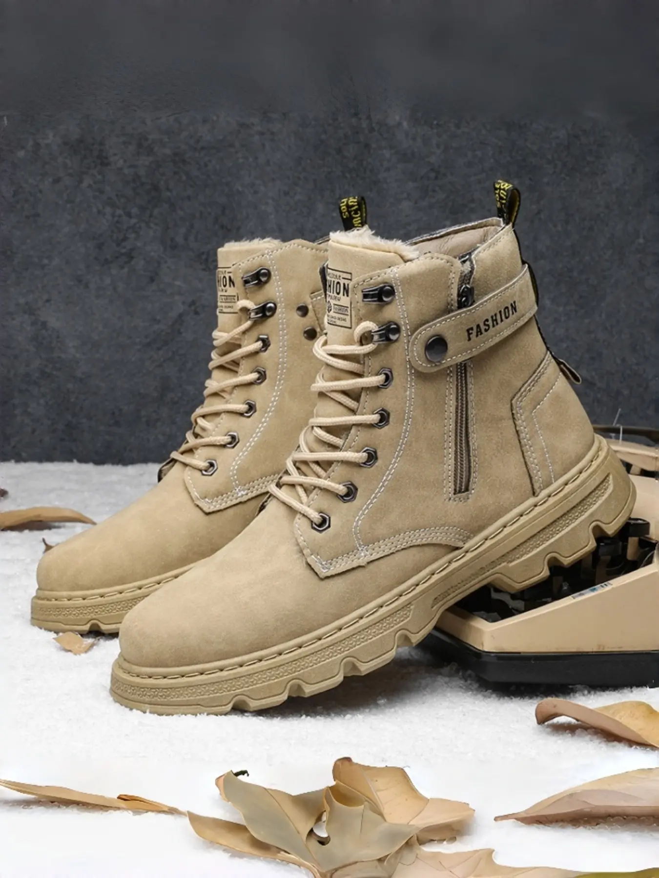 Men's Fleece Lined Fashion Fluffy Snow Boots, Warm Lock Temperature, Comfortable Skin-Friendly, Anti-Slip Wear-Resistant, Soft Leather Rubber Outer Sole