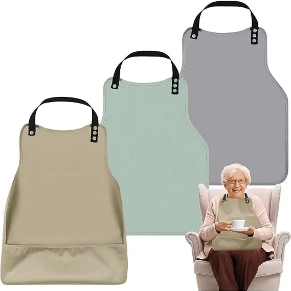 Waterproof Adult Bib - Reusable Wipeable Lightweight Comfortable Easy-Cleaning Apron with Food Catcher, Pocket for Daily Use