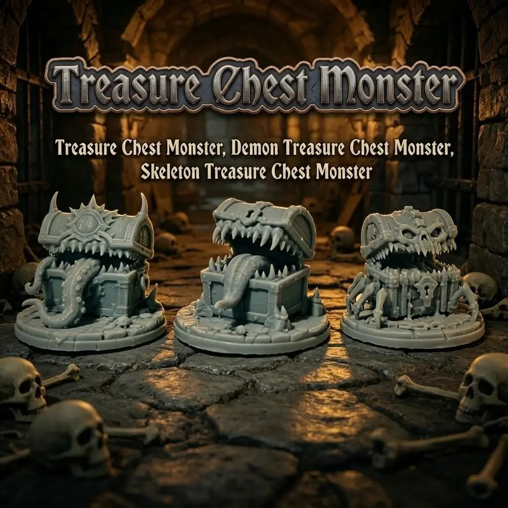 3 Piece Chest Monster Miniature Models, Ideal for Rpg Board Games, Easy to Paint, 3D Printed, Perfect for Collectors and Role-Playing