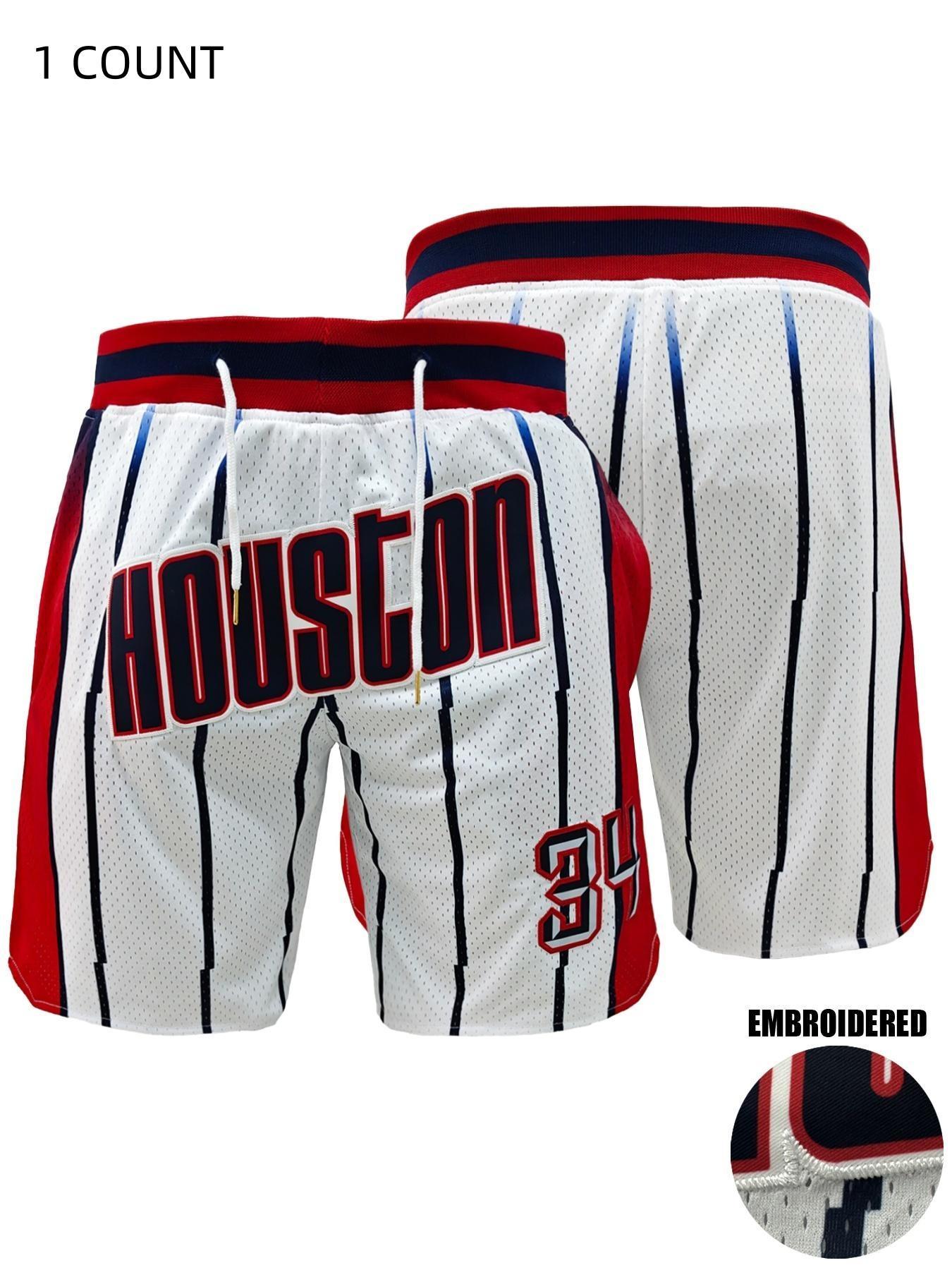 Men's Letter & Number Embroidery Basketball Shorts, Casual Comfy Breathable Athletic Shorts for Summer, Men's Bottoms for Daily Wear, Athleisure Style Bottoms