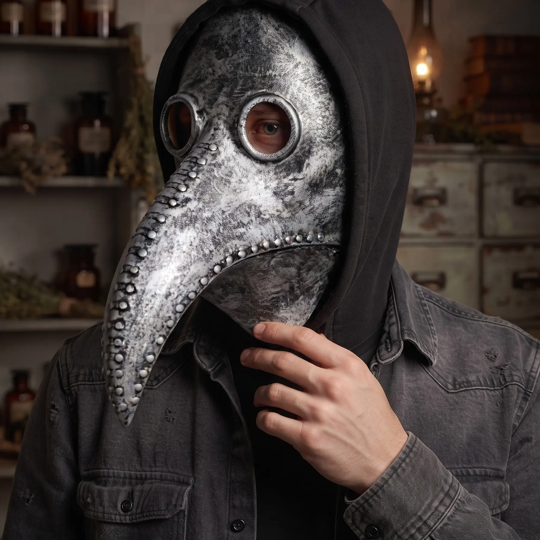 Pestilence Doctor Bird Mask, Steampunk Halloween Costume Accessory, Natural Latex, Hand Washable, Street Style, Includes Plastic Goggles