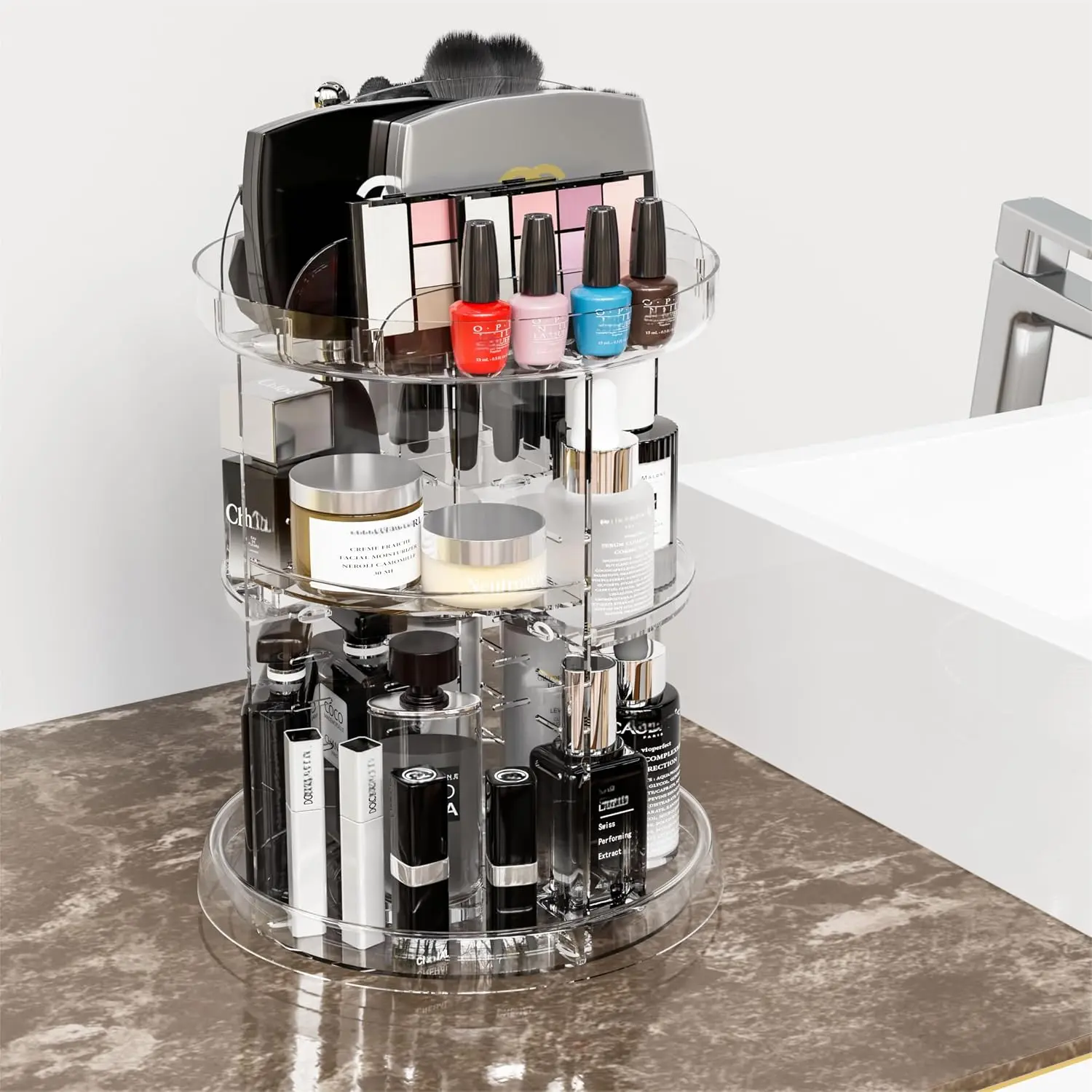 360 Rotating Makeup Organizer for ,Clear Spinning organizer and Make up organizers for Counter,Adjustable Lazy Susan Bathroom Organizer for Beauty Product and  Care Storage Carousel
