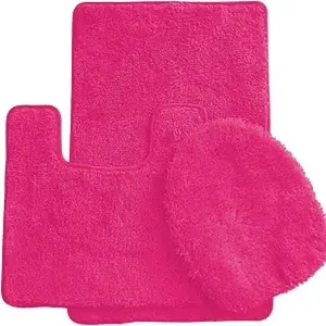 3 Piece Bath Rug Set: 1 Bath Rug (18" x 30"), 1 Contour Mat (18" x 18") and 1 Toilet Seat Cover (APX 18" x 18") - Neon Pink