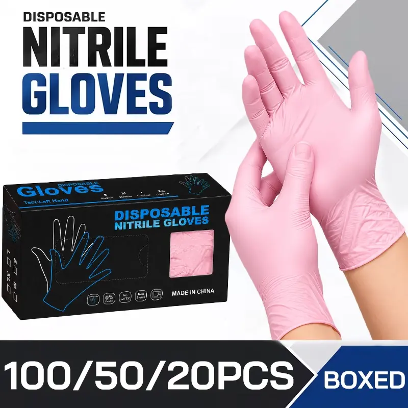 100/50/20 pieces, pink household disposable nitrile gloves, powder-free, latex-free, comfortable, Washing gloves, suitable for home cleaning, pet care, manicures
