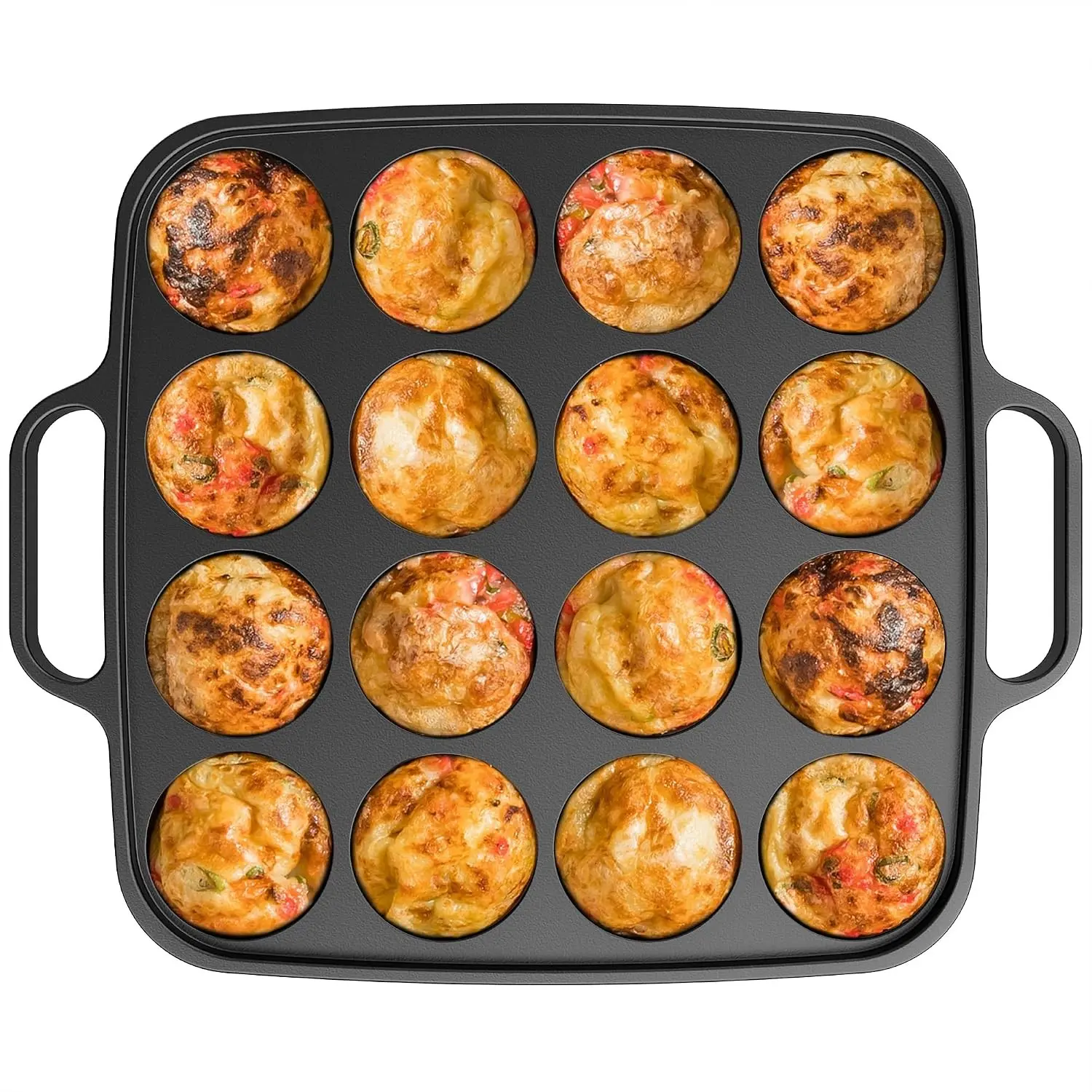 Takoyaki Plate, Cast Iron Japanese Grill (16 Holes) | For Cooking Takoyaki Balls - Silicon Coated Pan