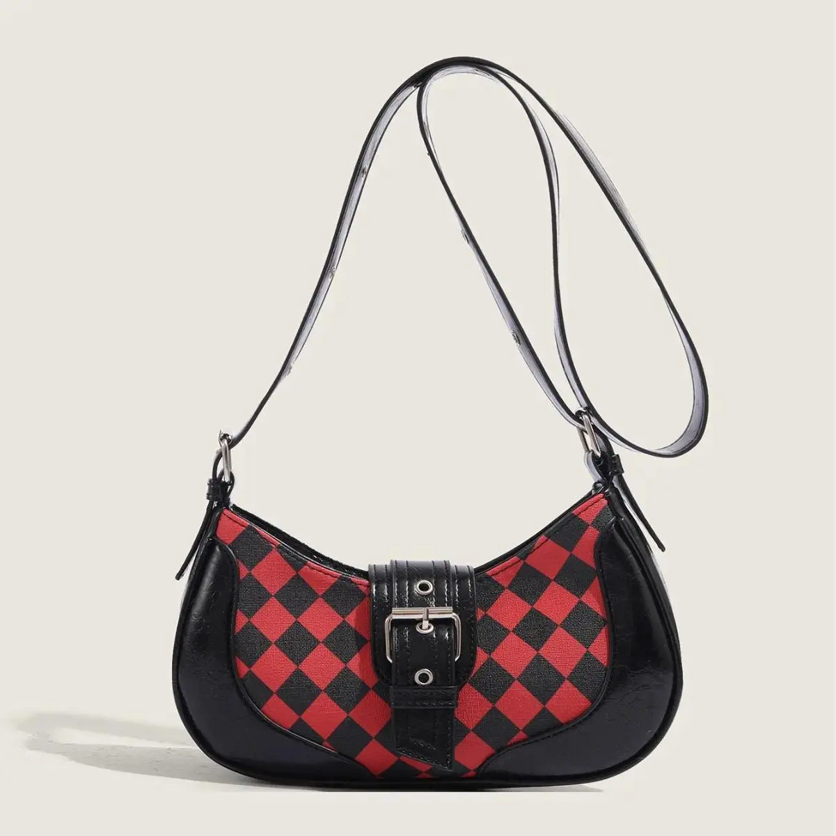 Retro Women's Patchwork Saddle Bag, Spicy Girl Armpit Bag, French Stick Bag, High-end Texture Single Shoulder Crossbody Bag