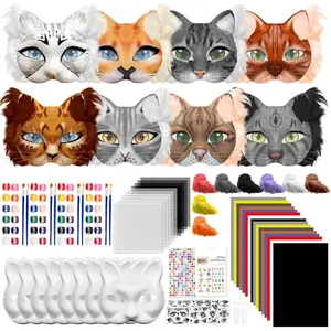124 PCS Cat Mask Kit DIY Dress Up Set with Fur Eye Mesh Stickers Furry Masks for Christmas Easter Crafts Masquerade Cosplay Party