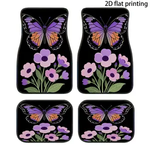 4pcs Car Floor Mats, Featuring a Purple Butterfly And Purple Flower Design, Amidst The Hustle And Bustle of The City, The Car Exudes an Elegant And Natural Atmosphere, with Textured Floor Mats That Elevate The Interior Style