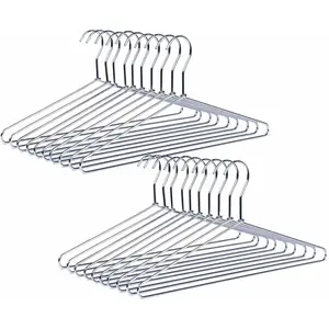 30 Pack Heavy Duty Metal Coat Hangers, 17" Stainless Steel Shirt Hangers with Smooth Chrome, Silver Metal Wire Hanger for Closet Organization, Suit & Pants