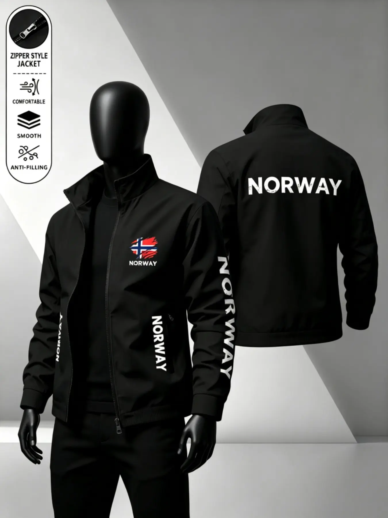 Spring Summer Lightweight Zipper Top, Smooth Durable Washable, Men's Streetwear Daily Wear, Base Flag Print Stand Collar Jacket