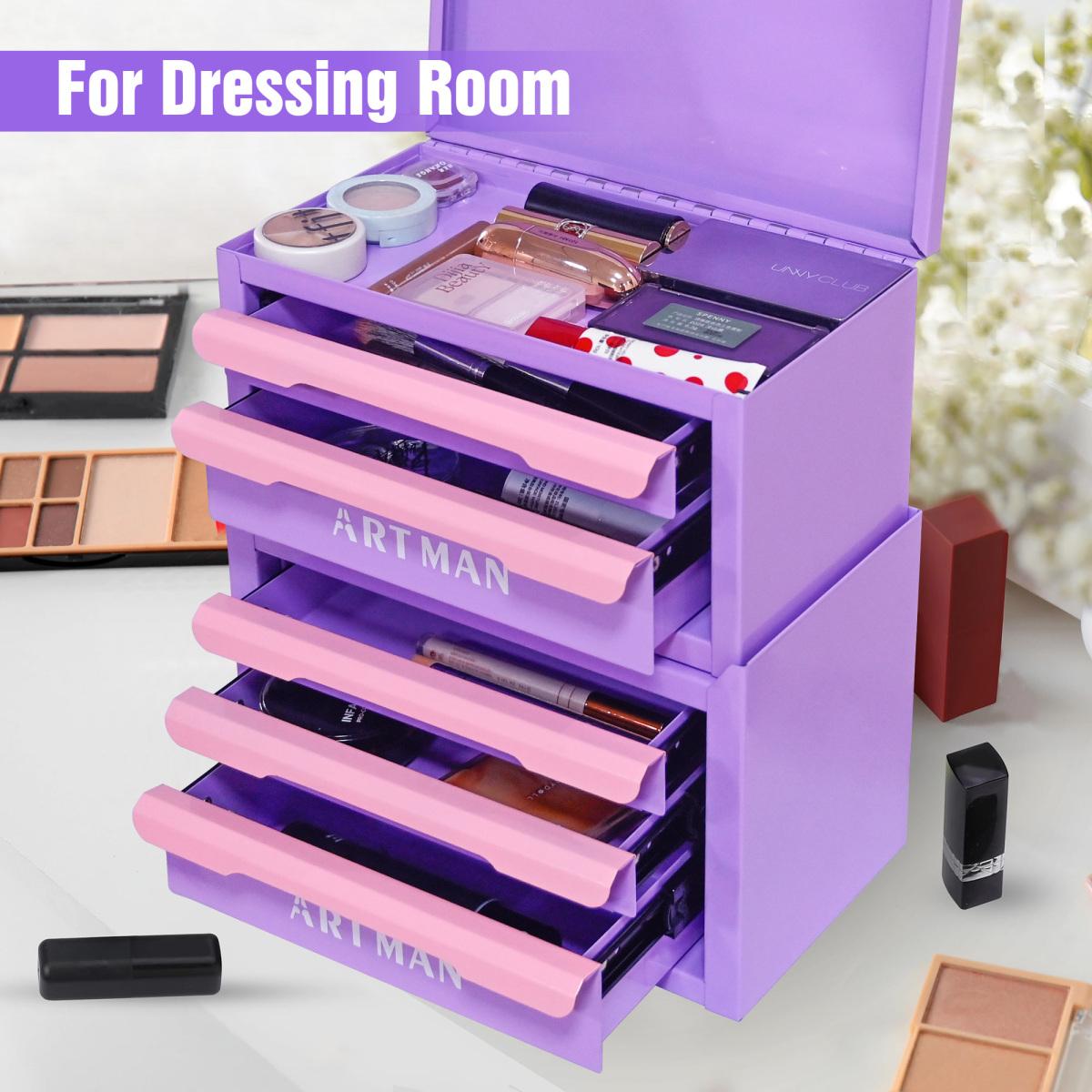 Desktop Drawer Storage Box Organizer, Stackable Desk Organizer with Pull Out Drawers, Office Stationery and Cosmetic Storage for Home Workspace