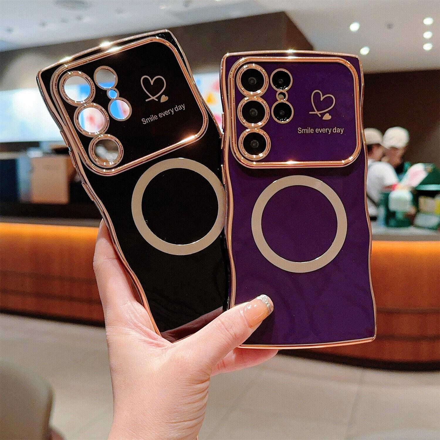 For Samsung Galaxy S24 S23 S22 Case Magnetic,for Women Girls Soft Cute Wave Frame Curly Shape Love Heart Luxury Plating Phone Case Compatible with MagSafe Shockproof Back Cover For Samsung Galaxy S24 S23 S22 Case Magnetic,for Women Girls Soft Cute Wave Frame Curly Shape Love Heart Luxury Plating Phone Case Compatible with MagSafe Shockproof Back Cover