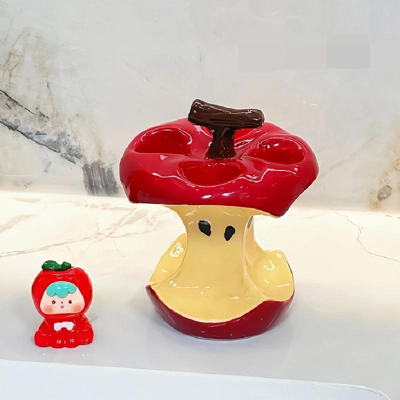 Original Design Fun Apple Core Ceramic Toothbrush Holder, Bathroom Decor, Independent Storage Rack, Durable Holiday Gift