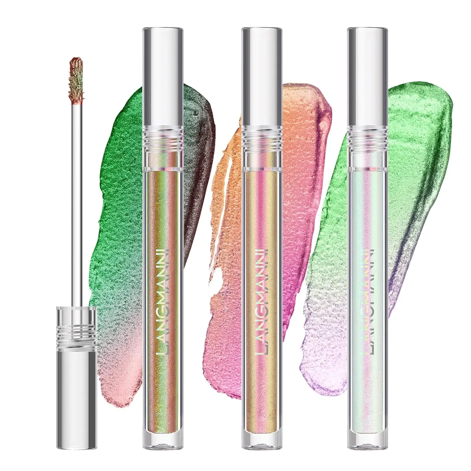 Metallic Liquid Chameleon Eyeshadow, Multi-Dimensional Eye Looks, Long-lasting Holographic Glitter Multichrome Eyeshadows Makeup ( # 002+006+013)