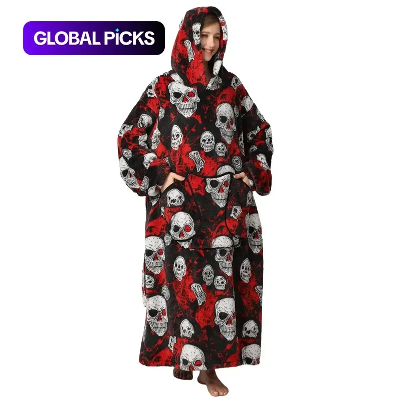 1.1Oversized Hoodie Blanket for Women Men Adults Wearable Hooded Sweatshirt Pullover, 1 Pcs Wearable Blankets Hoodie Super Soft Warm Cosy Sweatshirt with Big Pocket Halloween Summerween Gift