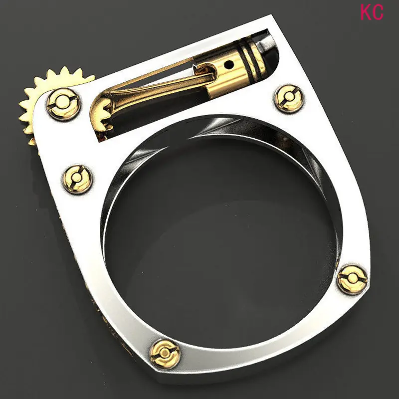 Two-tone Geometric Mechanical Ring, Popular European American Finger Jewelry For Men And Women