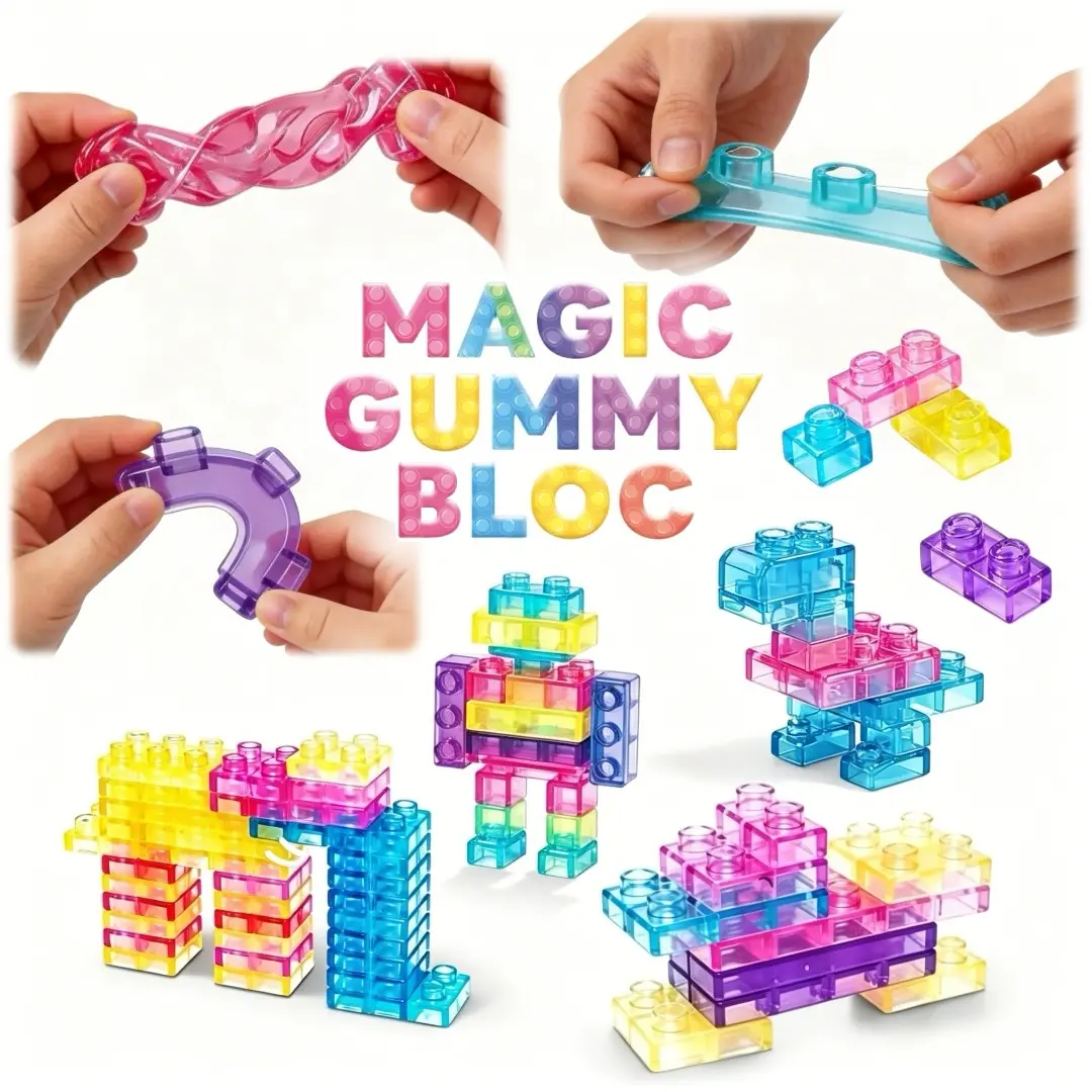 Magic Transparent Building Blocks Set, Stress Relief Squeezable Stacking Toy, Tpr Material, Creative Puzzle Blocks, Includes Box, Ages 3+