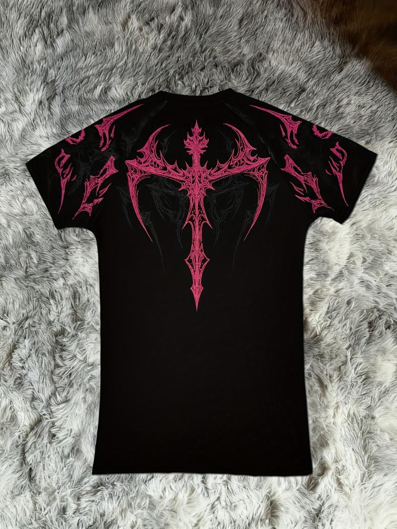 Men's Compression Short Sleeve T Shirt S XXL High Elasticity Muscle Fitness Shirt Unisex Black Tight fitting Red Geometric Muscle Texture Quick drying Moisture wicking for Workouts Yoga Beach Gym Tees Athletic Apparel