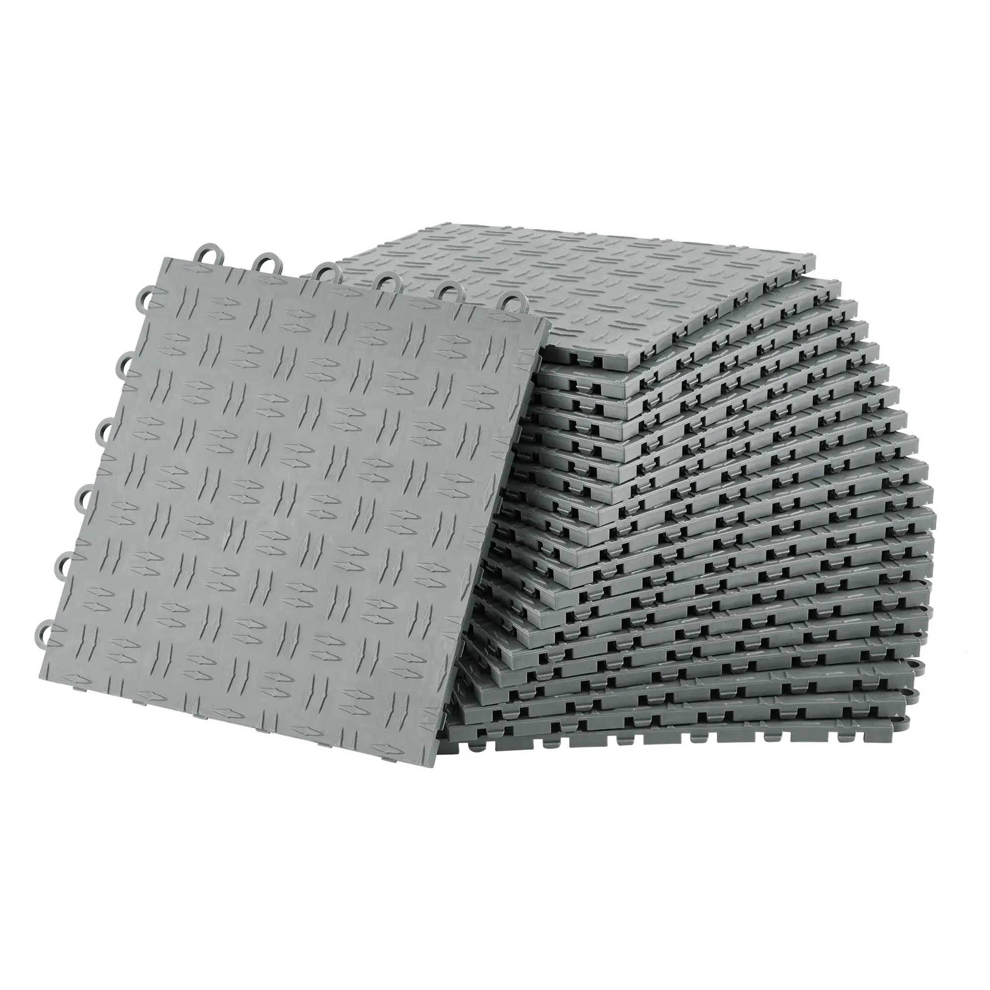 Heavy-Duty Non-Slip Garage Floor Mats – 50 Pack Interconnected-style 12"x12" Double-Sided Textured Tiles for Car Interior, Garage, Basement, Workshop, Repair Shop – Graphite Gray Stone Finish