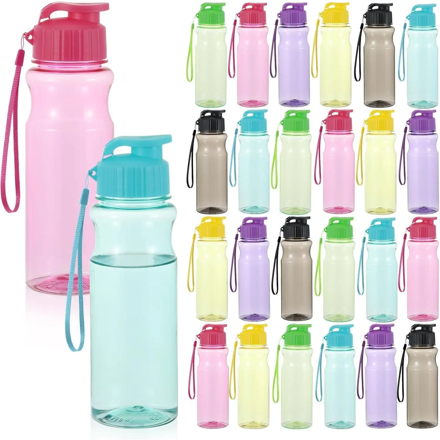 24 Packs Water Bottle Bulks 17 oz Plastic Sports Water Bottles Bulk Reusable Large Bottles with Leak Proof Pull Top Cap for Fitness Gym Travel