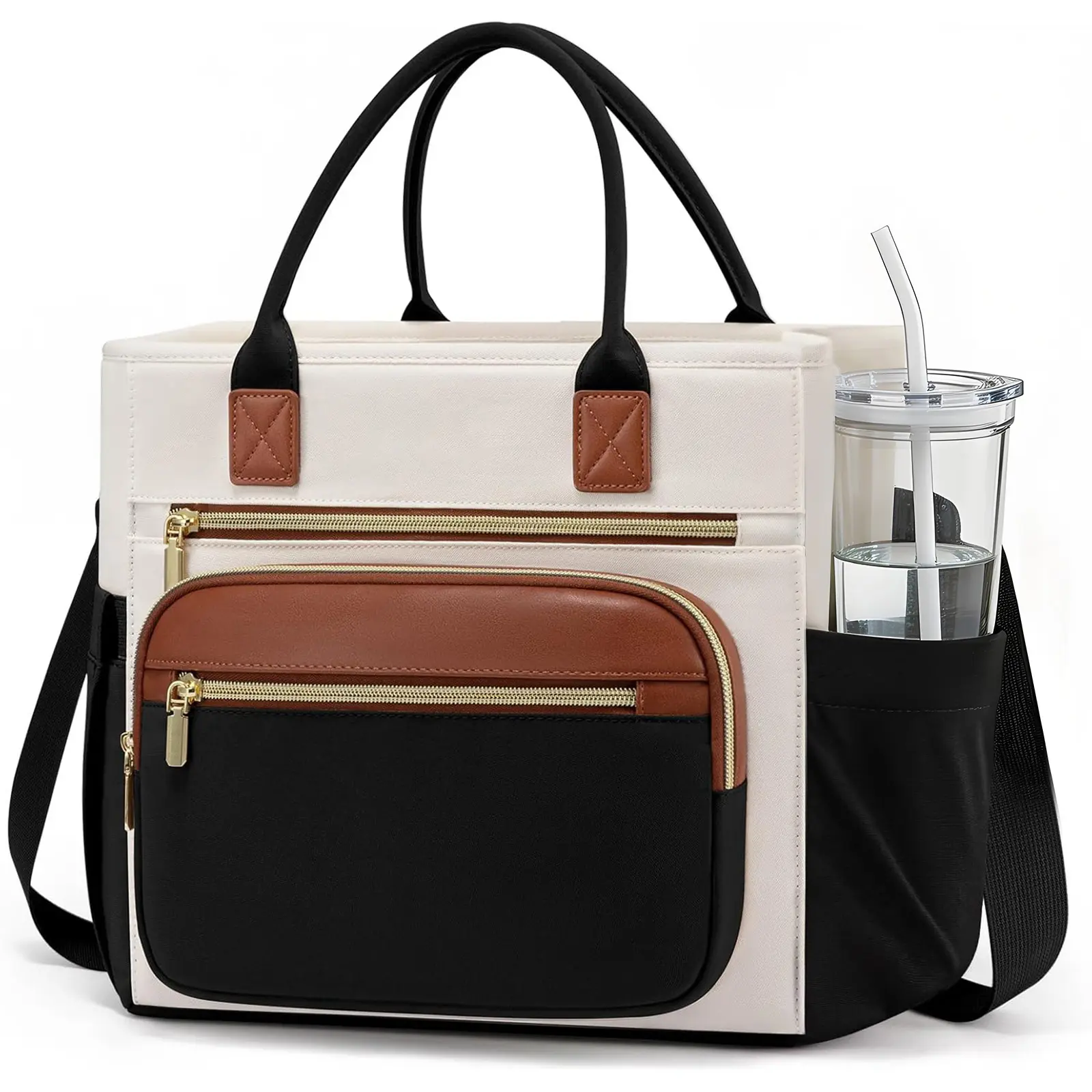 13L Large Insulated Lunch Bag for Women Leakproof Cooler Tote with Adjustable Strap and Cup Holder for Work School Picnic Travel Gift