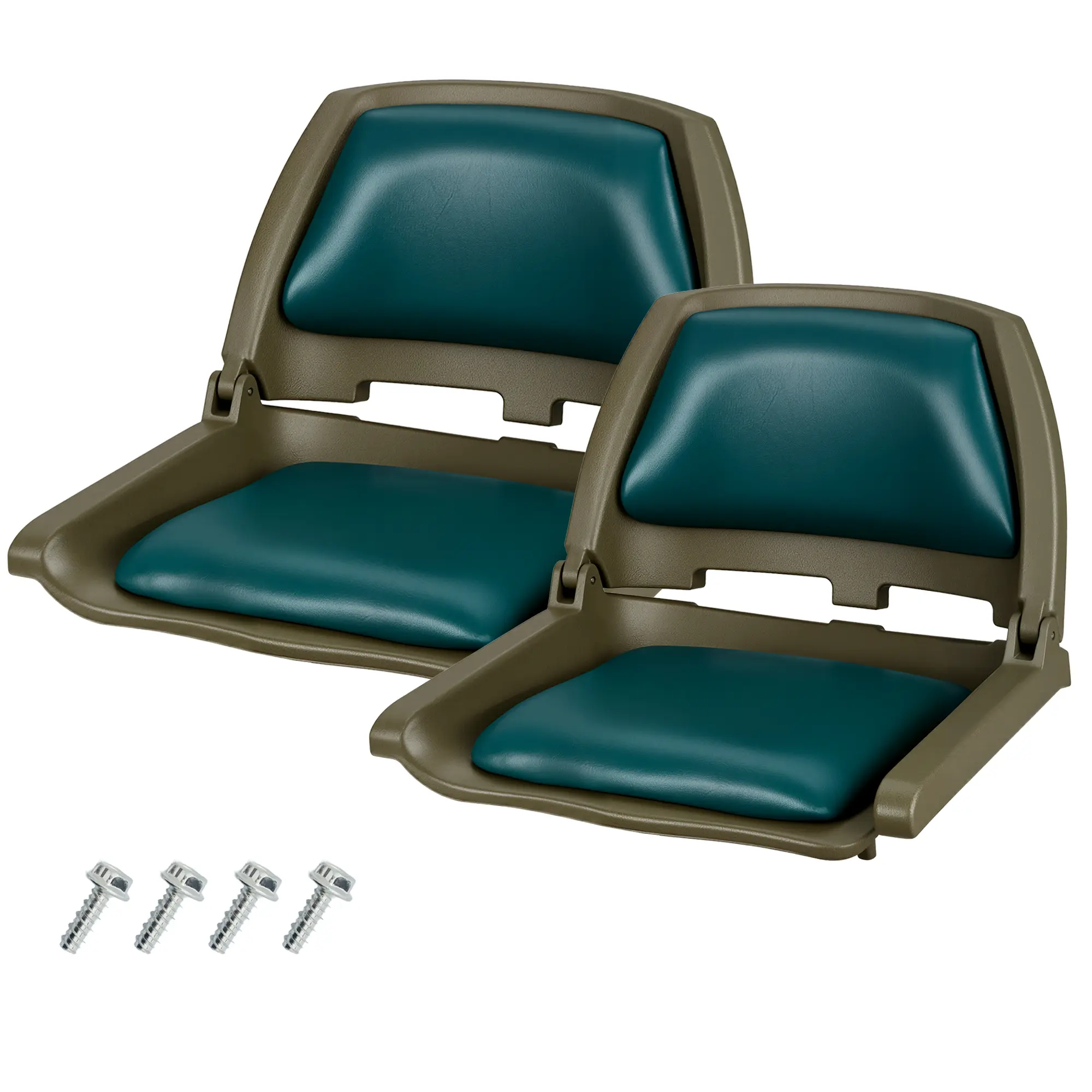 Molded low-back boat chairs, one pair, light green