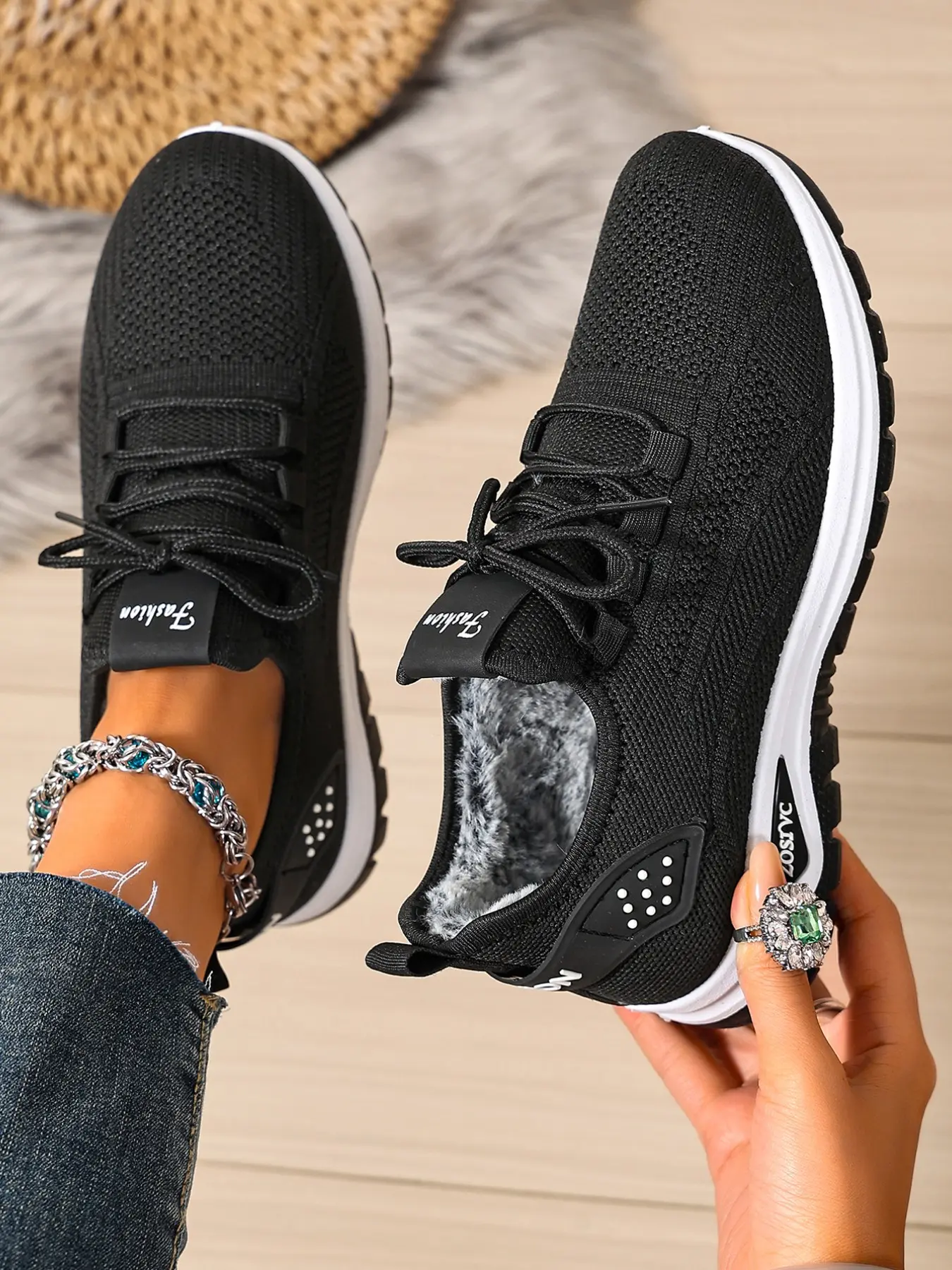 Women's Warm Snow Sports Shoes, Non Slip Sneakers, Knit Mesh Laces, Fleece Lining, Anti-Slip Sole, Winter Daily Commute, Multiple Colors Available