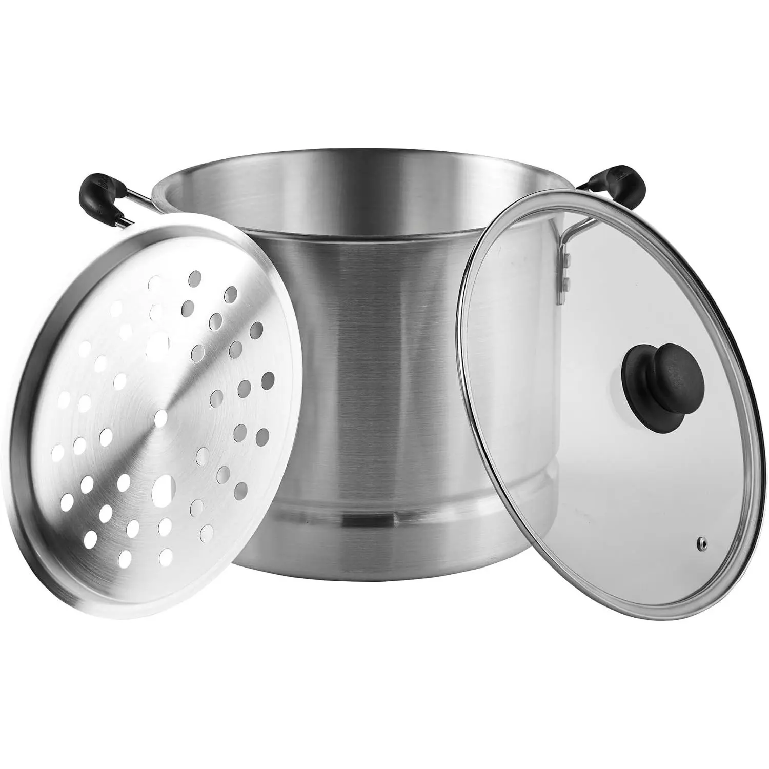 20-Quart Silver Steamer with Glass Lid, Ideal for Steaming Tamales, Lobster and Other Seafood Vegetables for Kitchen Cooking