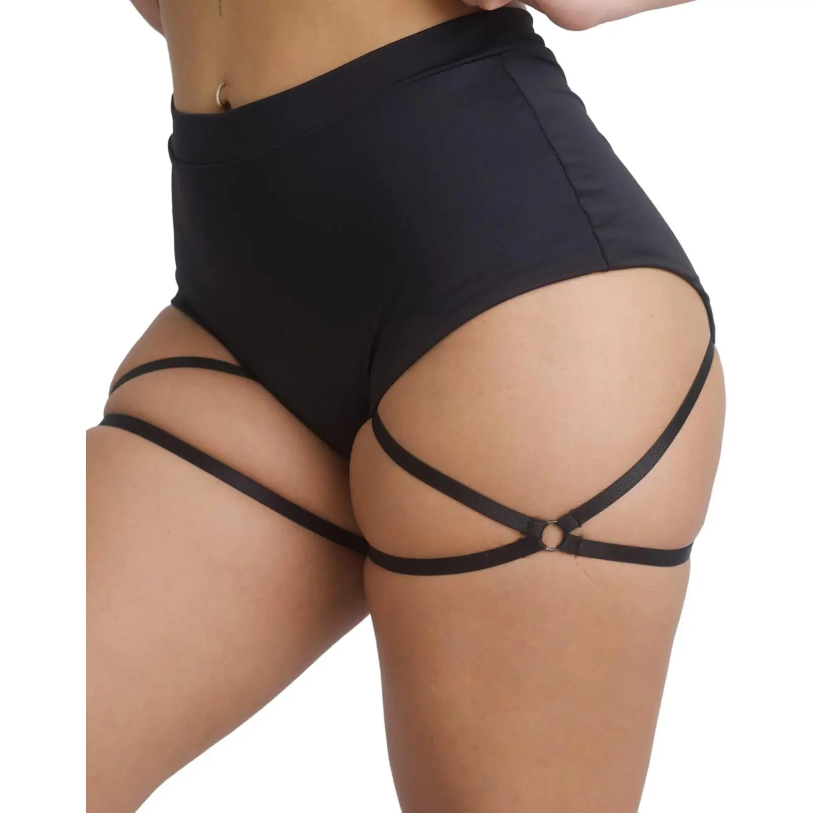 Women's High Waisted Booty Shorts with Garters, Sporty Chic Pull-On Butt Lifting Bottoms for Pole Dance, Yoga, and Figure-Flattering Workouts, Female, Hot Pants, Active, Workout Shorts, Multi-Size