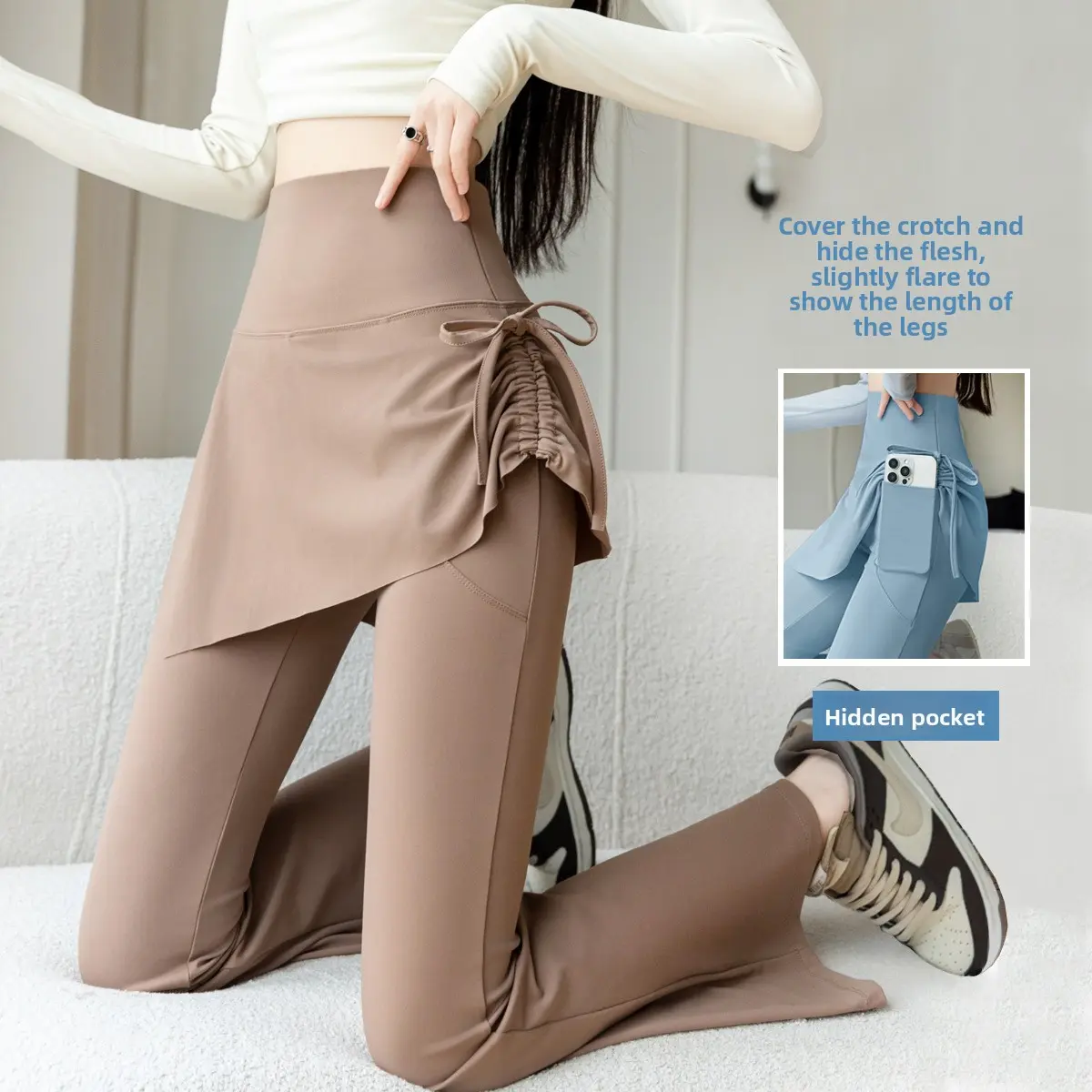 Elastic butt-flattering leggings for women, high-waisted with pockets and drawstring, shark pants for outerwear, plus-size slimming flared yoga pants for spring and autumn,unisex,sweatpants,Women's,Fleece,Lined Thermal Leggi,cas,High Waist Sports Leggings
