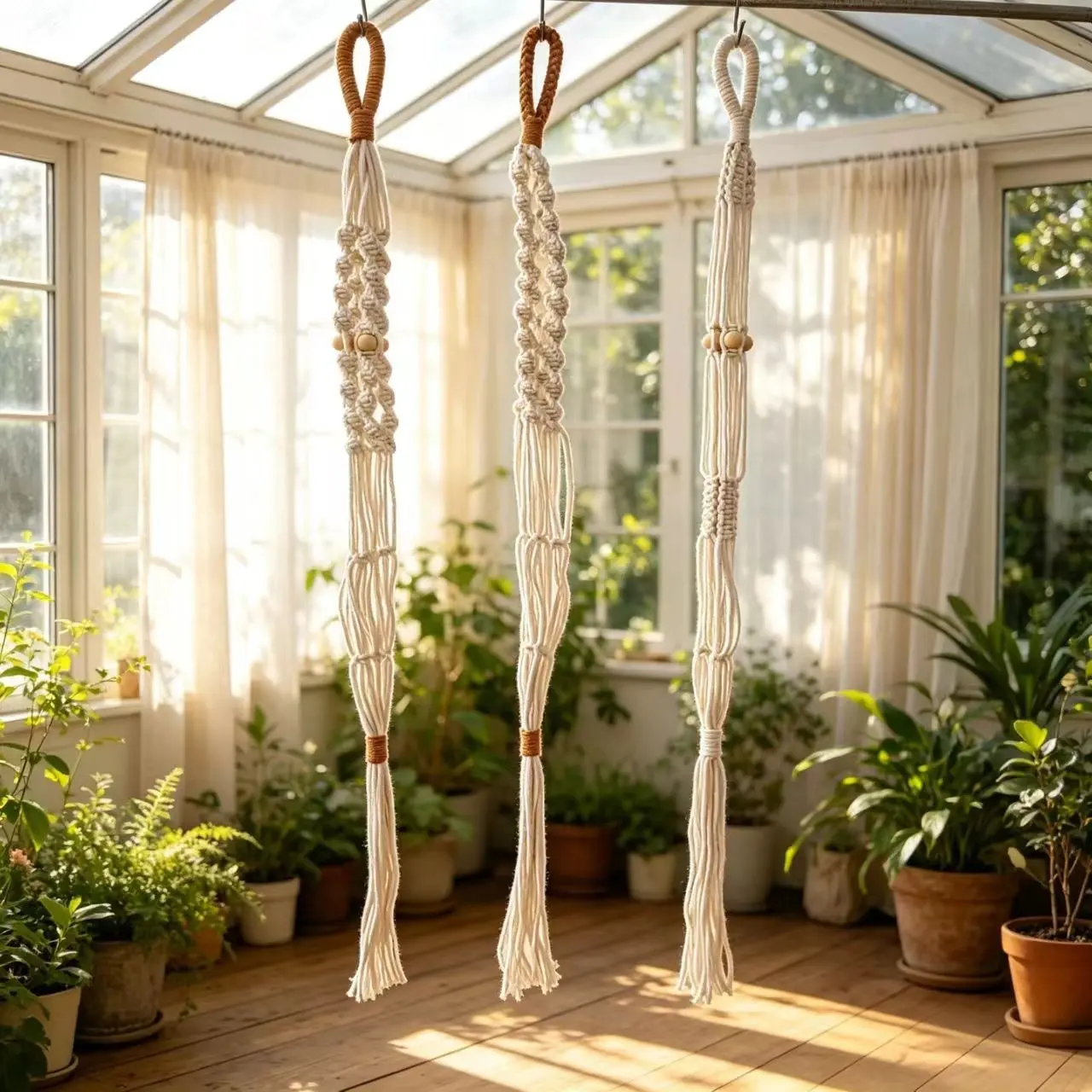 Macrame Plant Hanger, Bohemian Style Handmade Hanging Planter Net, Easy Setup, Creative Display, Versatile Display, Simple Indoor Greenery Storage Rope, No Flower Pot Included