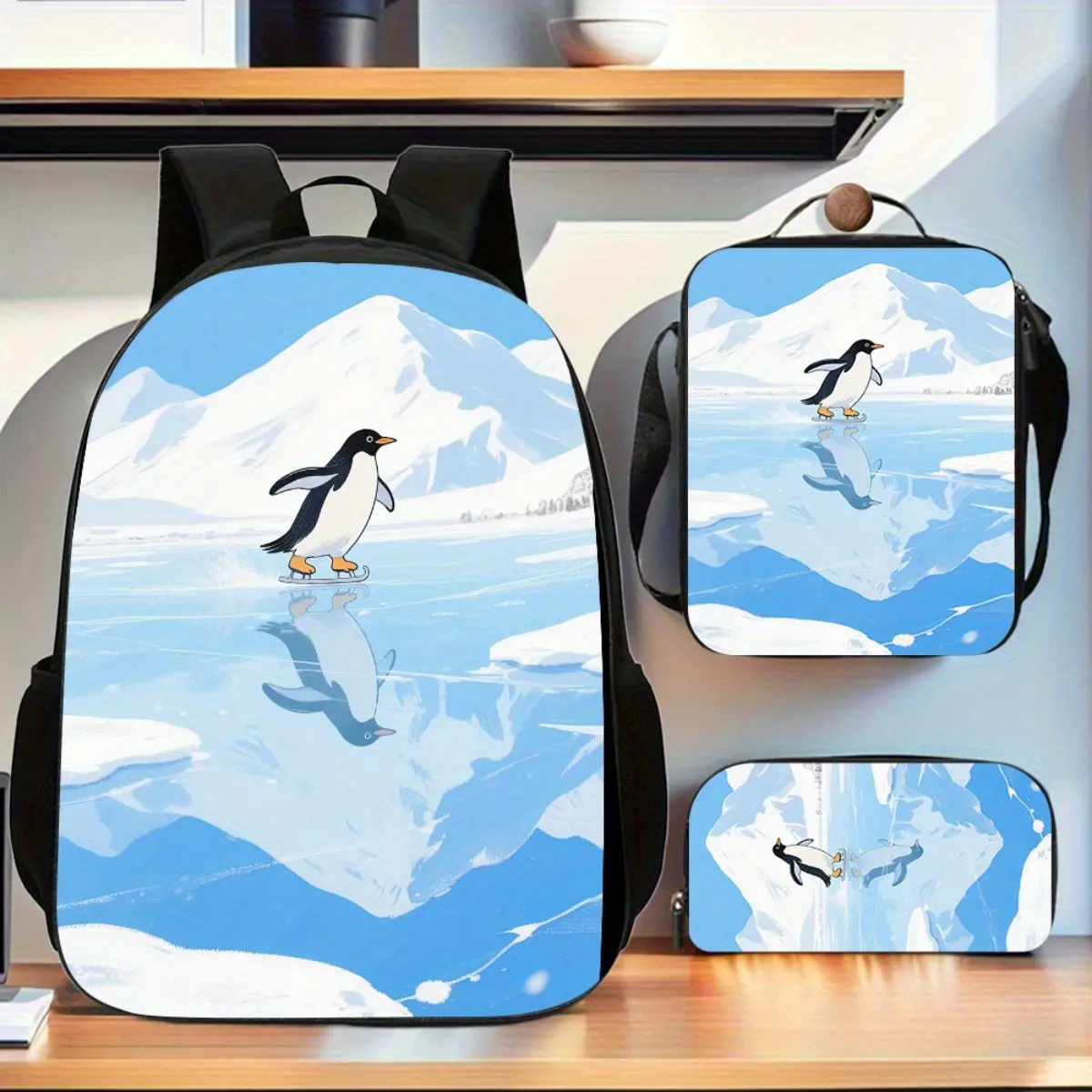 Penguin Presents This Fashionable 3pcs Backpack Set, Featuring a Spacious Book Bag, a Crossbody Bag, And a Pen Case, Ideal for Everyday Use And As Birthday Presents