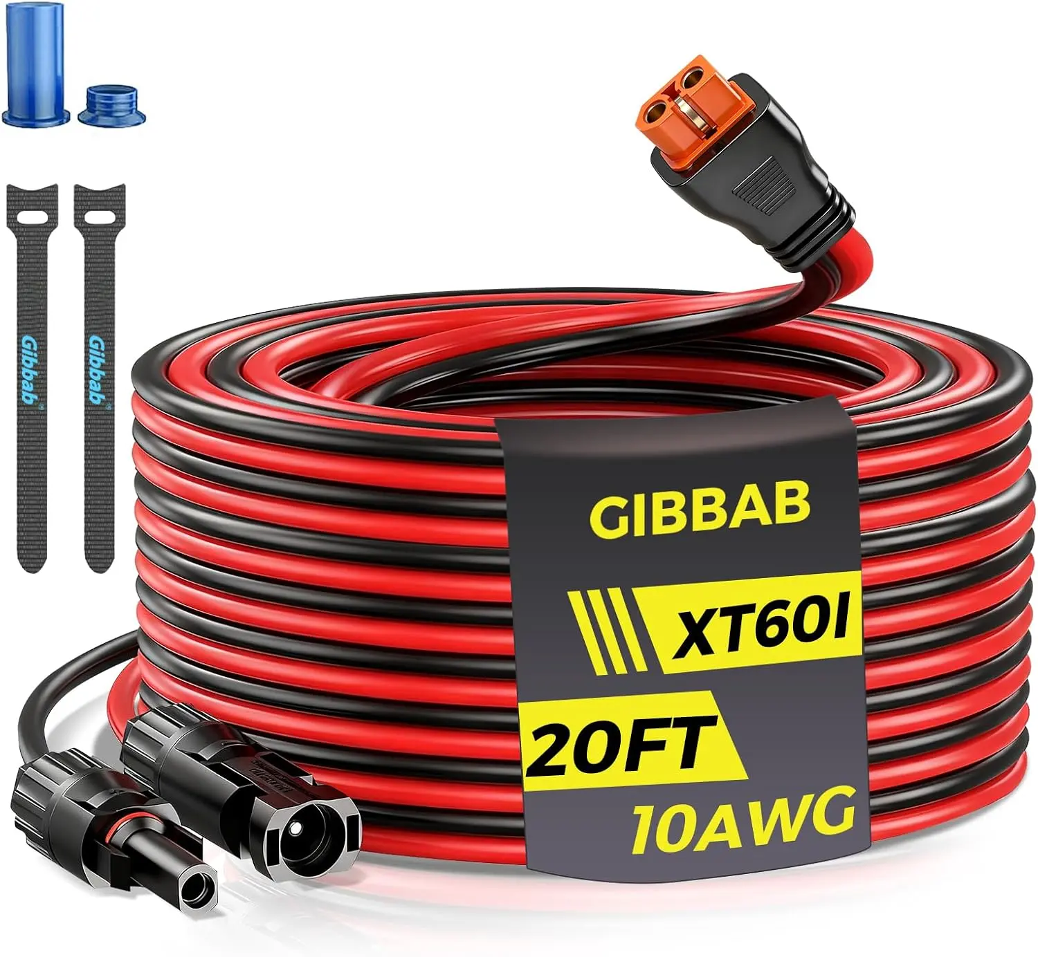 Water Resistant Indoor/Outdoor Multiple Lengths Extension Cable - 10AWG to XT60i-F Adapter, 3/6/10/16/20/25FT Panel Connector Charging Cable with Caps & Wire Ties for LiFePO4 Battery RV Station