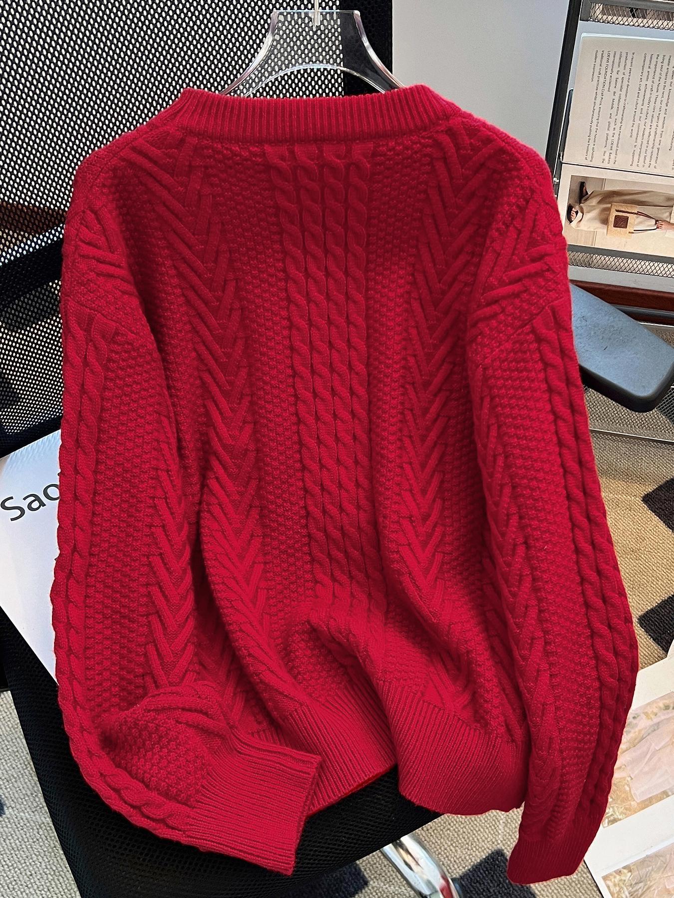 Women's Solid Cable Knit Sweater, Casual Long Sleeve Round Neck Jumper for Fall & Winter, Fashion Ladies' Knitwear Tops for Daily Wear Womenswear