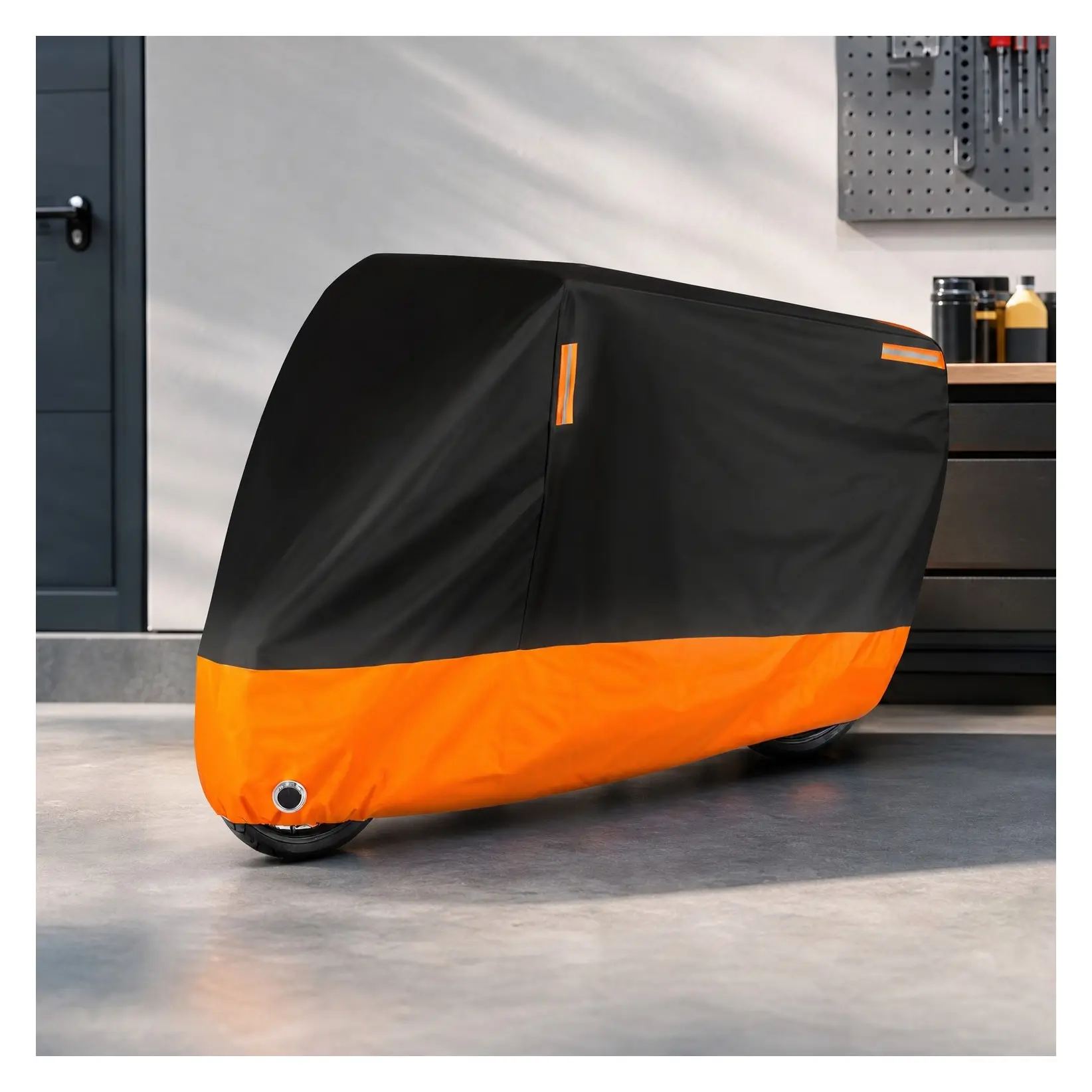 Heavy Duty Waterproof Motorcycle Scooter Cover All Season Outdoor Universal Weather Protection with Night Reflective, Lock Hole and Storage Bag, Fits up to 86.6 InchesGift