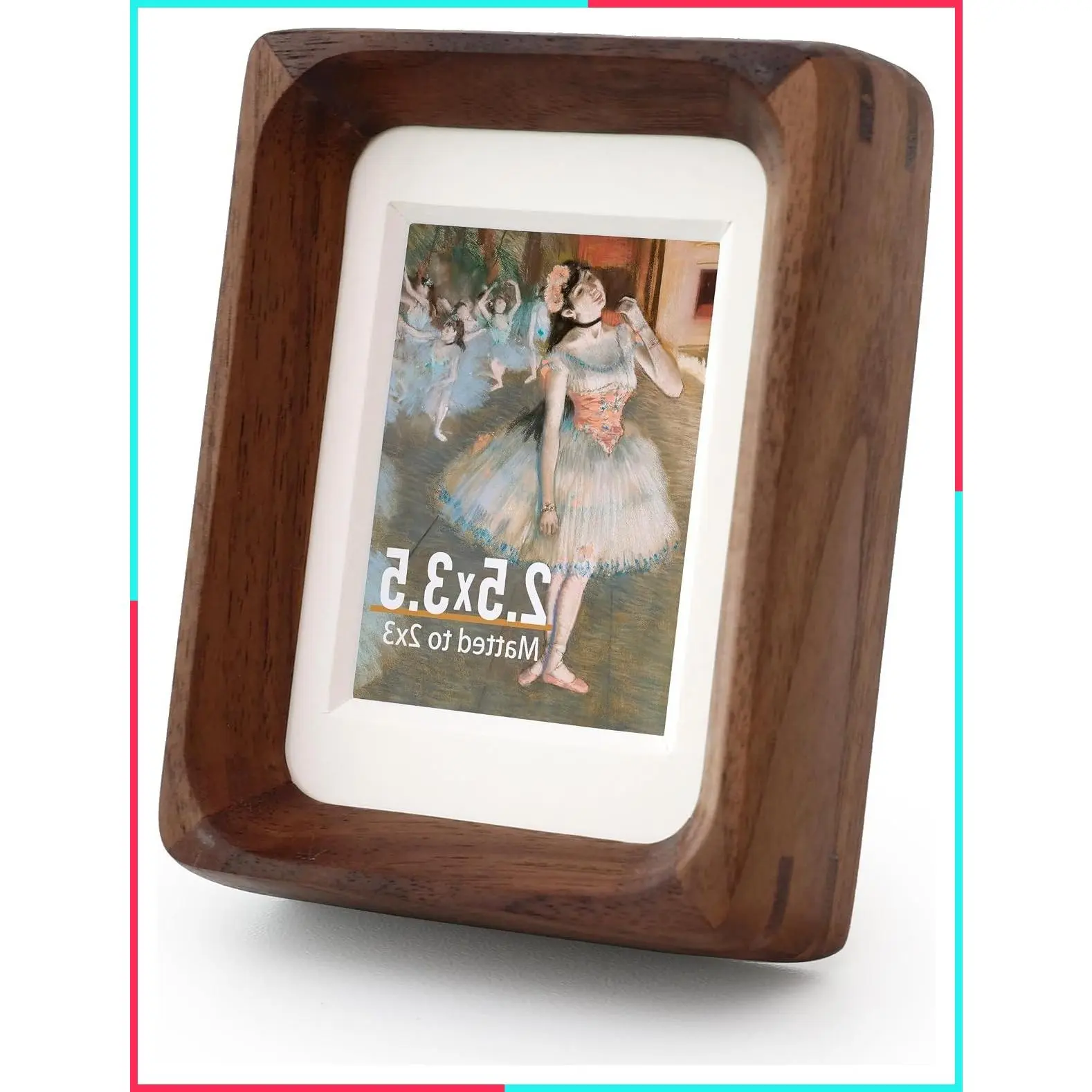 Walnut Wood Picture Frame for 2x3 with Mat or 2.5x3.5 Without Mat, Standing Desk Photo Frame with Plexiglass, Tabletop or Wall Display
