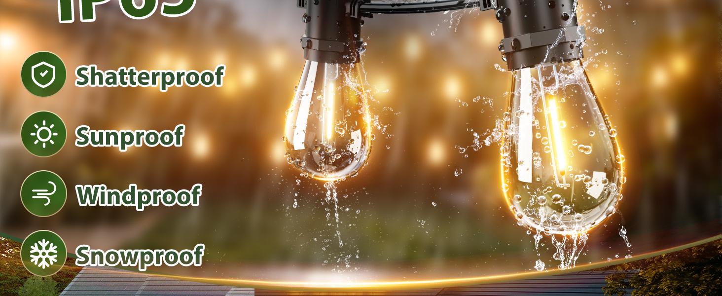 54FT(48+6) Solar String Lights Outdoor Waterproof with USB Charging & Remote Control - Dimmable Solar Power Patio Lights with LED Bulbs for Porch, Garden, Yard, Market, Bistro - Last for 20+Hrs