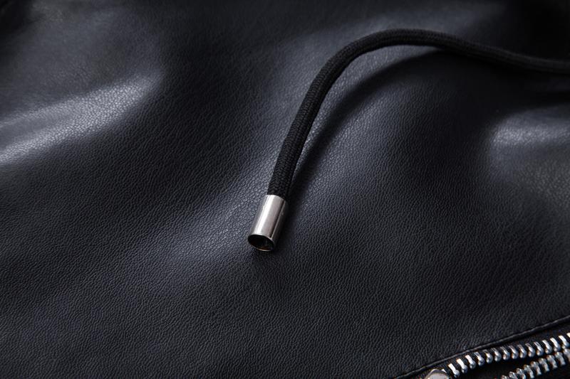 Men's fashionable black PU leather jacket - A versatile and fashionable black mid-length hooded motorcycle leather jacket for winter stand-up collar casual men. Besides keeping warm for men