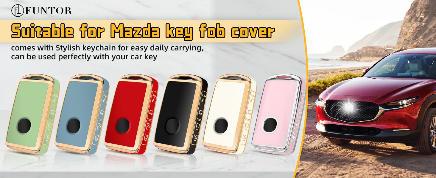 for Mazda Key Fob Cover,Compatible with Mazda 3/6/3 Hatchback/CX-5/CX-6/CX-9/CX30/CX-50/CX-70/CX-90,4 Buttons TPU Key Cover with Golden Edge (A-Green)