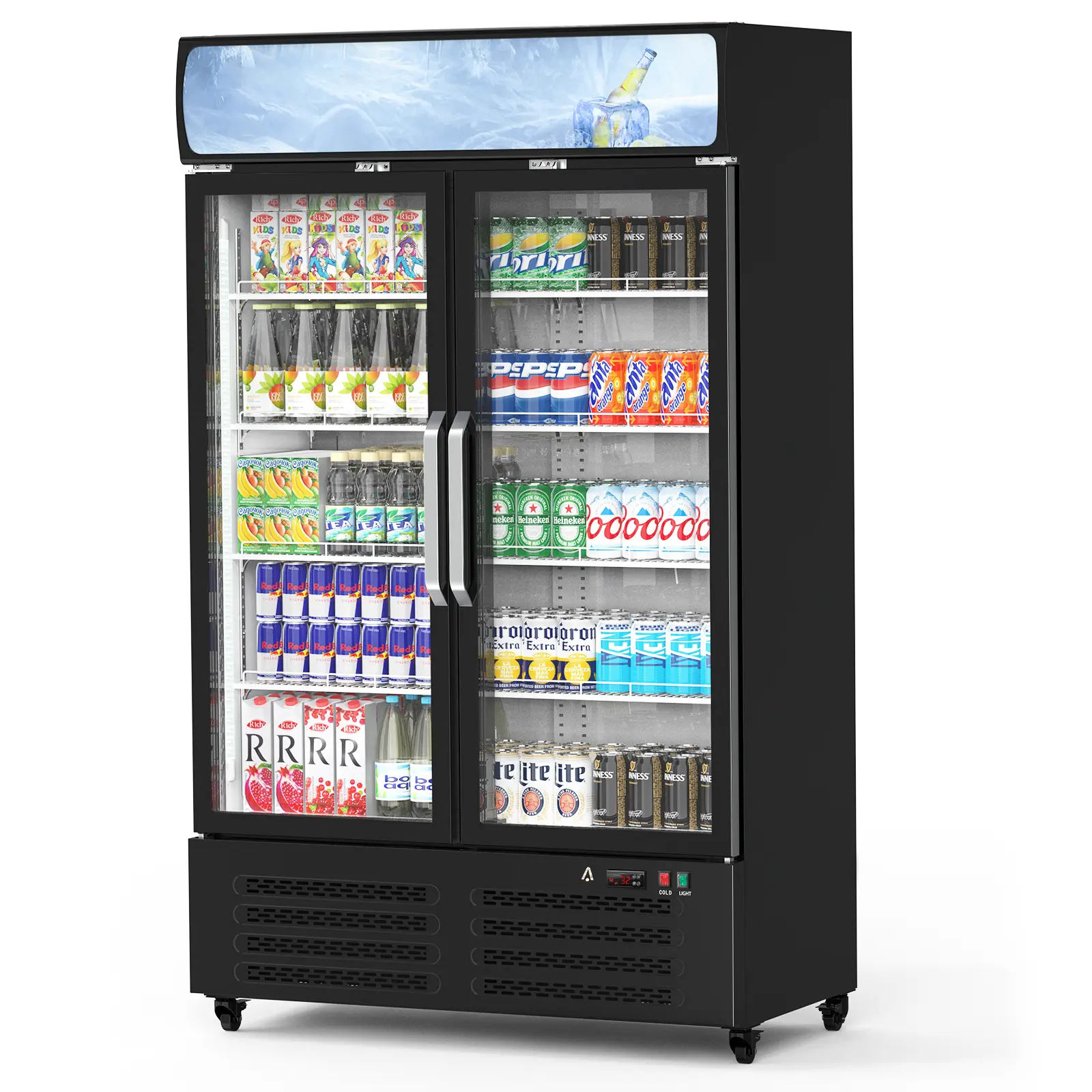 Garvee 25 Cu.Ft Commercial Display Refrigerator, Upright Merchandiser Beverage Cooler with Double Glass Doors, 8 Adjustable Shelves & LED Lighting, for Restaurants, Shops and Food Service