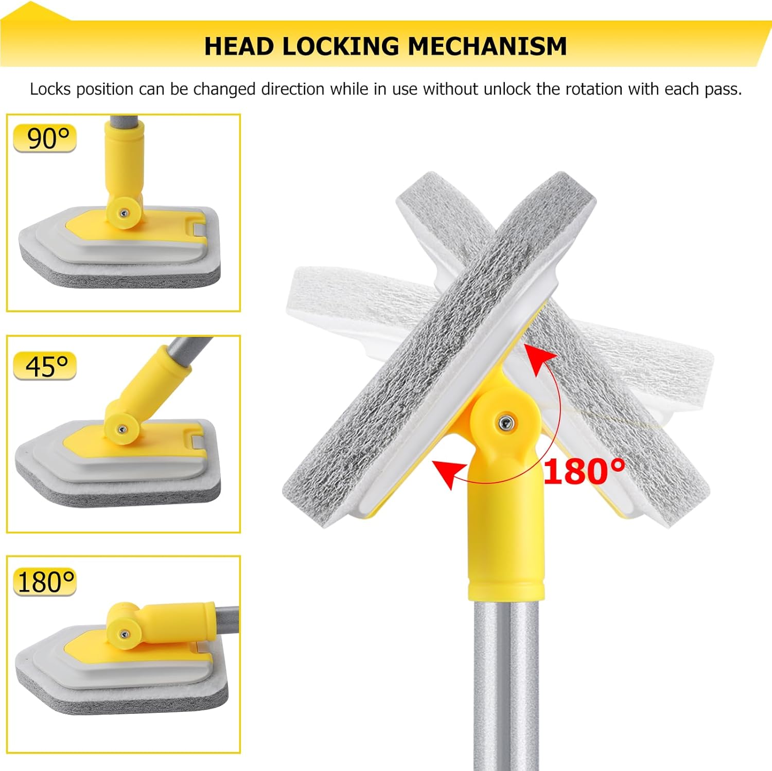 Shower Cleaning Brush with Locking , 3 in 1 Tub Tile Scrubber Brush with 50'' Extendable Long Handle Stiff Bristles Scouring Pads Microfiber for Cleaning Bathtub Shower Wall Bathroom