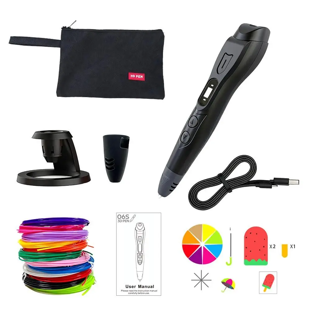 Complete 3D Pen Starter Kit, PLA and ABS Compatible 3D Printer Pen with 3 Adjustable Speeds, 10-Color Filament, Stand, Protective Cap, Storage Bag and Drawing Templates