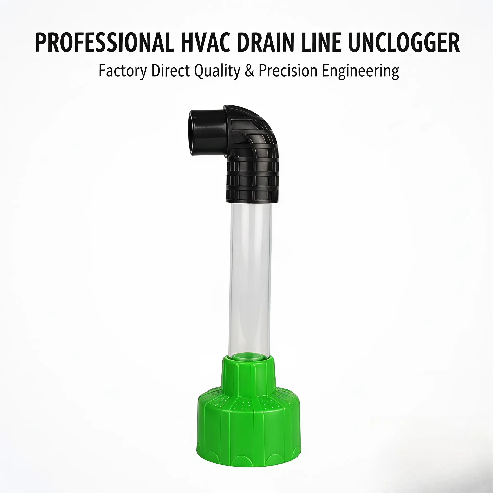 Communicate drain line cleaning tools, HVAC pipe adapters, clean A/C condensate drain lines