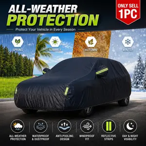 Weatherproof Car Cover with Reflective strip,Outdoor Full Coverage Heavy duty Thick Fabric (190t), Outdoor All Weather Windproof Scratch-Resistant,Heat-Resistant,Fits Various Cars,Dustproof UV protection car cover, Long-Term Outdoor Parking